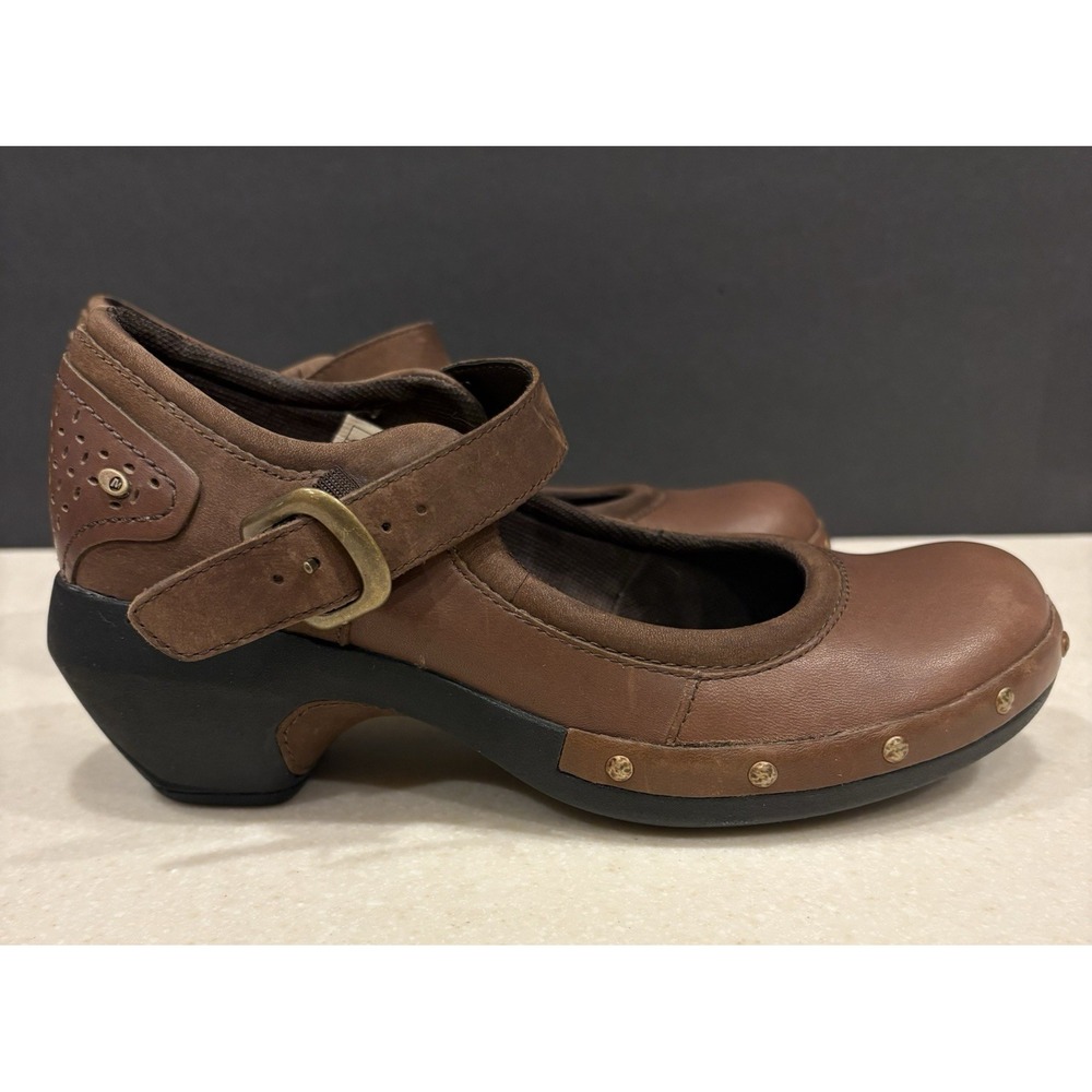 Merrell Luxe Women 6 Leather Mary‎ Jane Clog Mule Studs Coffee Comfort Shoes EUC